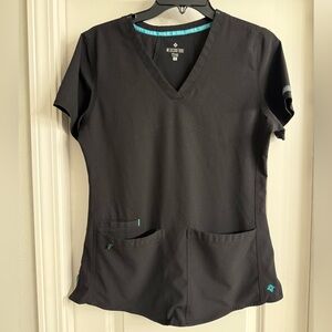 Med Couture “Energy” Black V-Neck Scrub Top Sz S